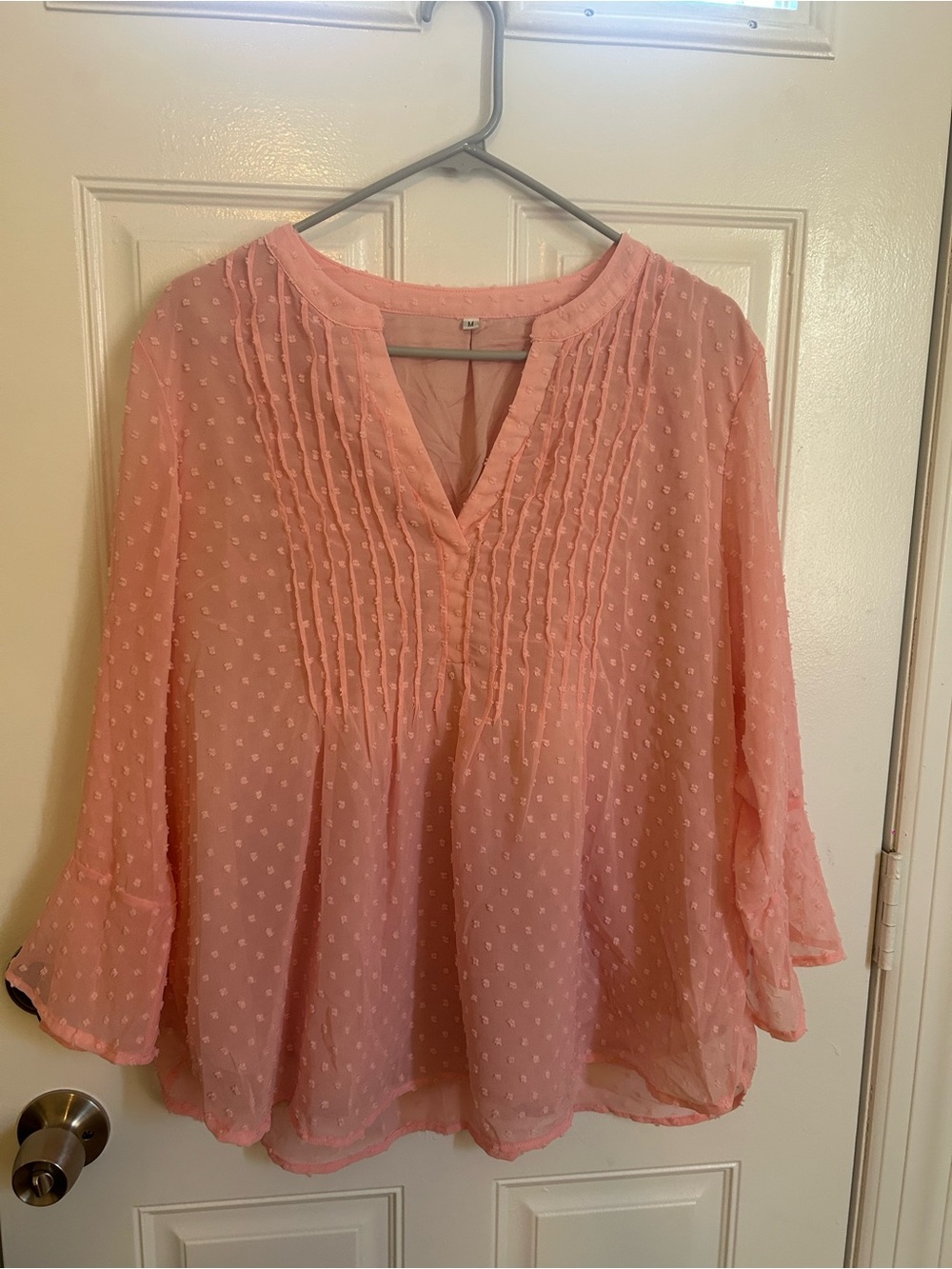 Women's Pink Swiss Dot Pintuck Blouse